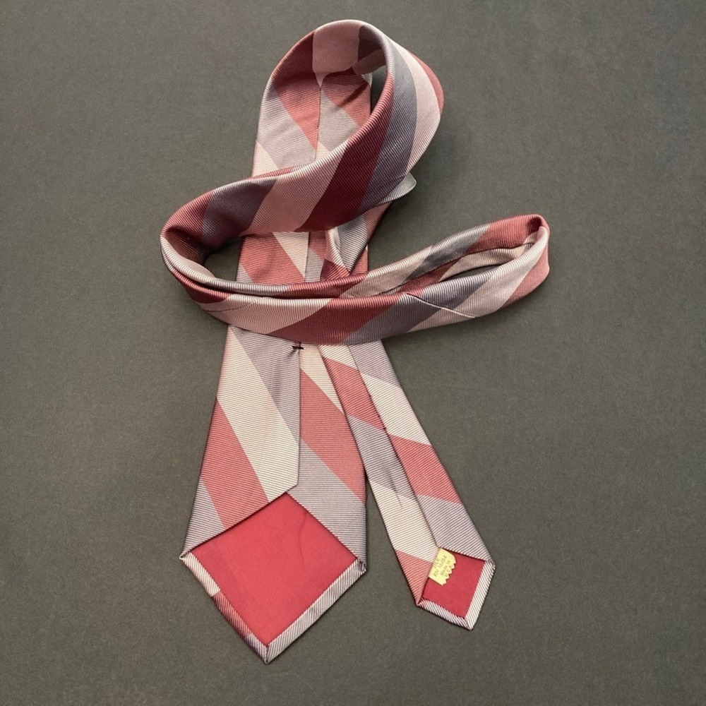 Vintage Balenciaga Paris Striped 100% Silk Tie USA Pink Gray 55" Long 3.5" Wide - Picture 5 of 9